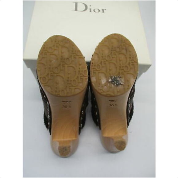 CHRISTIAN DIOR brown suede and shearling trim clog - Picture 6 of 8